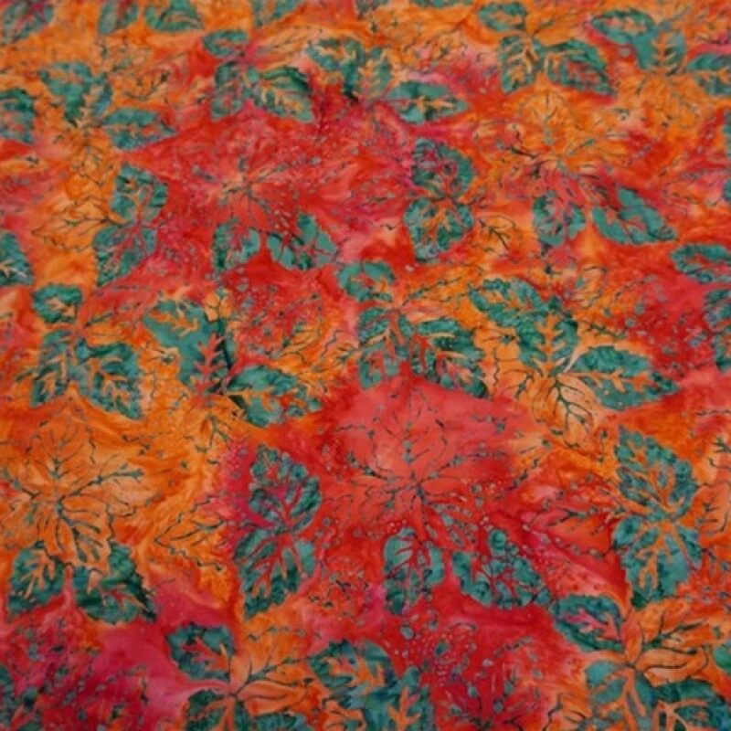 SSA20-3-5  Kingfisher Fabric Stamped Batiks - Leaf Silhouette - Colour Orange